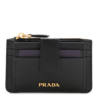 Prada Saffiano Metal Coin Case Card Holder Black 1 of 6