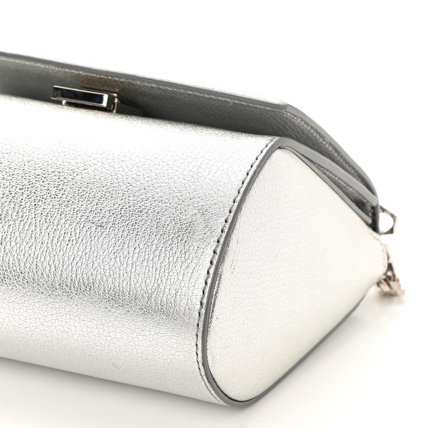 Metallic Calfskin Mini Pandora Box Chain Crossbody Bag Silver