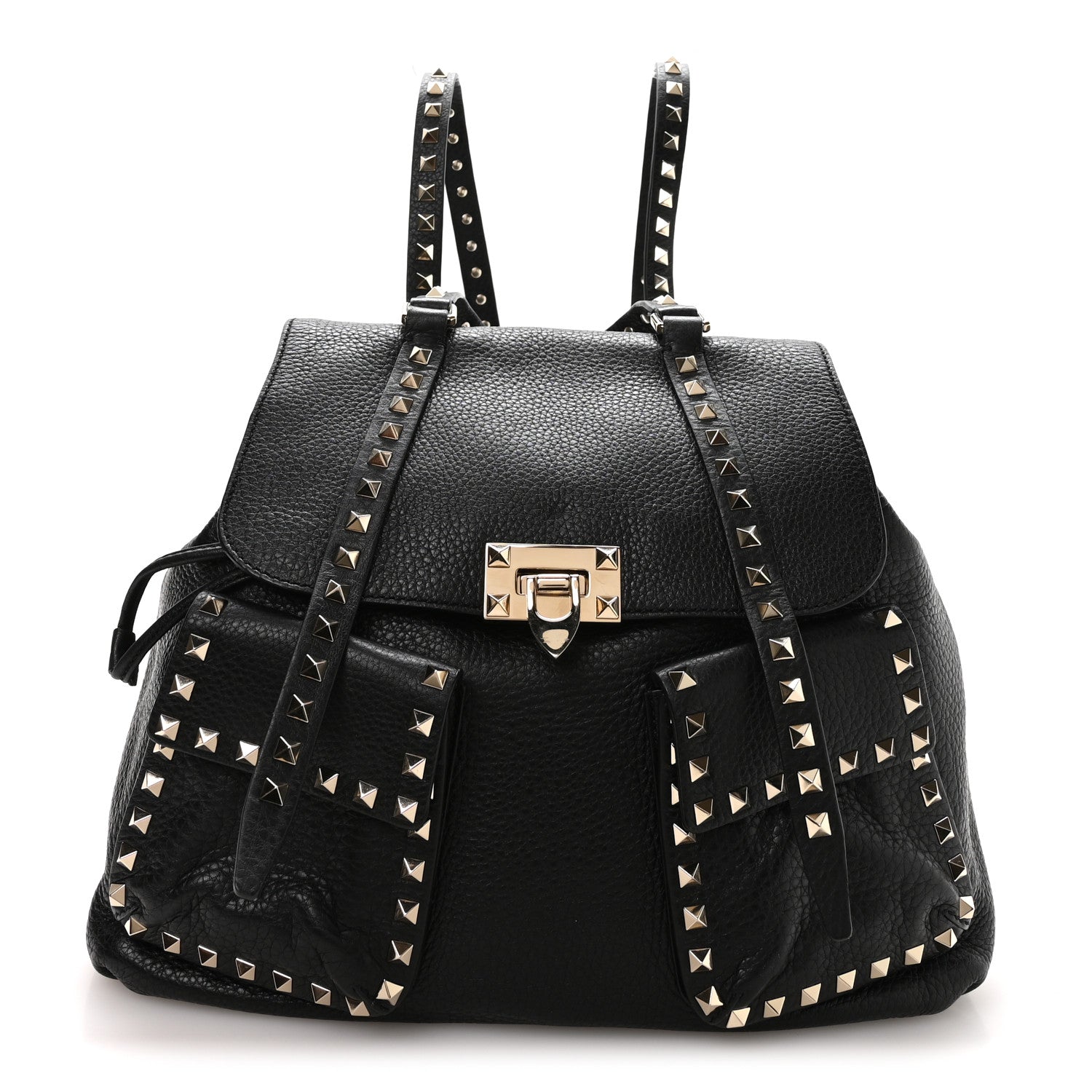 Valentino Garavani Pebbled Calfskin Rockstud Double Pocket Backpack Black 1 of 17
