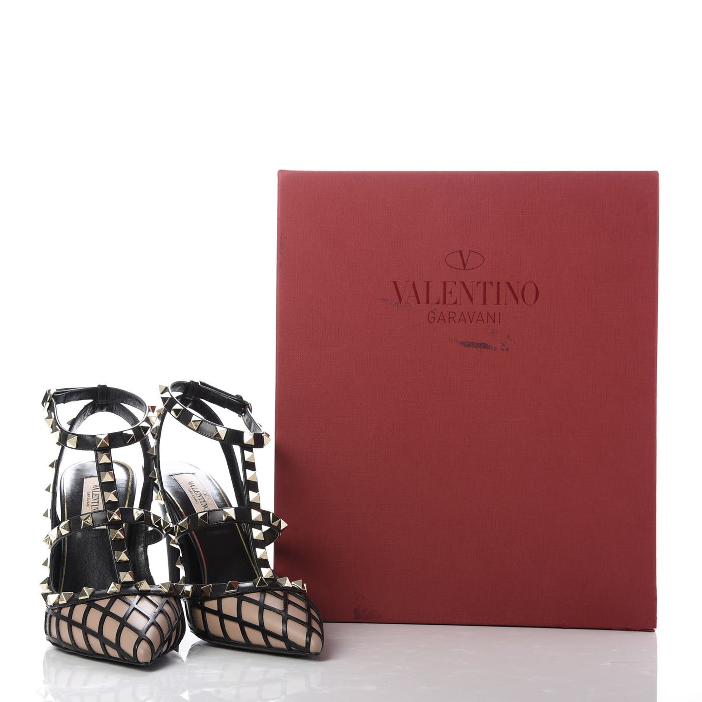 Calfskin Nappa Boudoir Rockstud Ankle Strap 100mm Pumps 37 Rose Cannelle Black