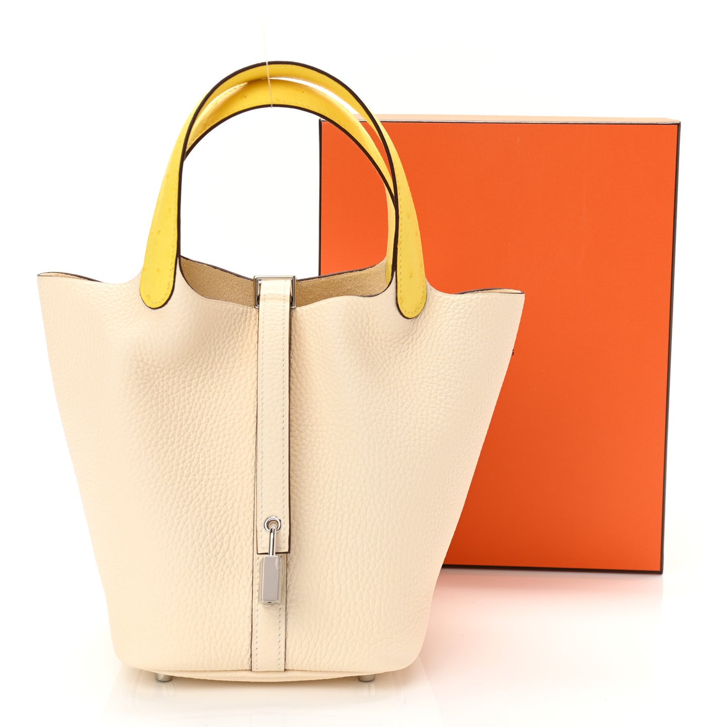 Taurillon Clemence Ostrich Touch Picotin Lock 18 PM Nata Jaune Citron