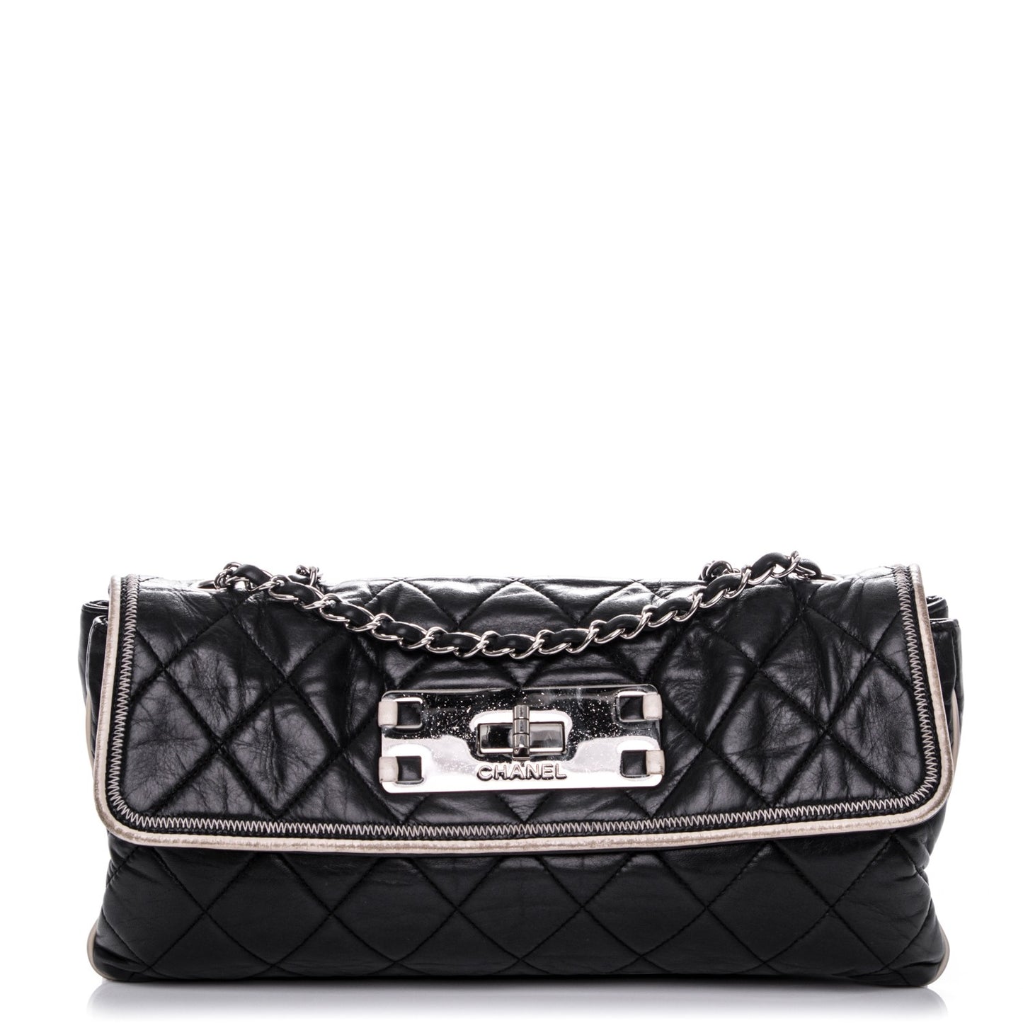 Lambskin East West Accordion Flap Black