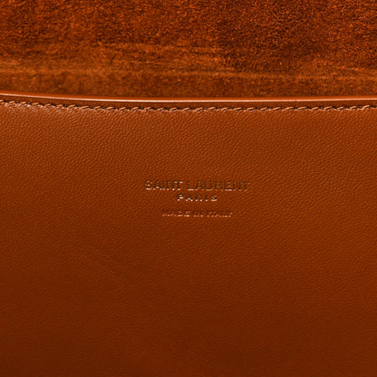 Saint Laurent Calfskin Crocodile Embossed Suede Medium Reversible Monogram Kate Satchel Military Taupe 9 of 13