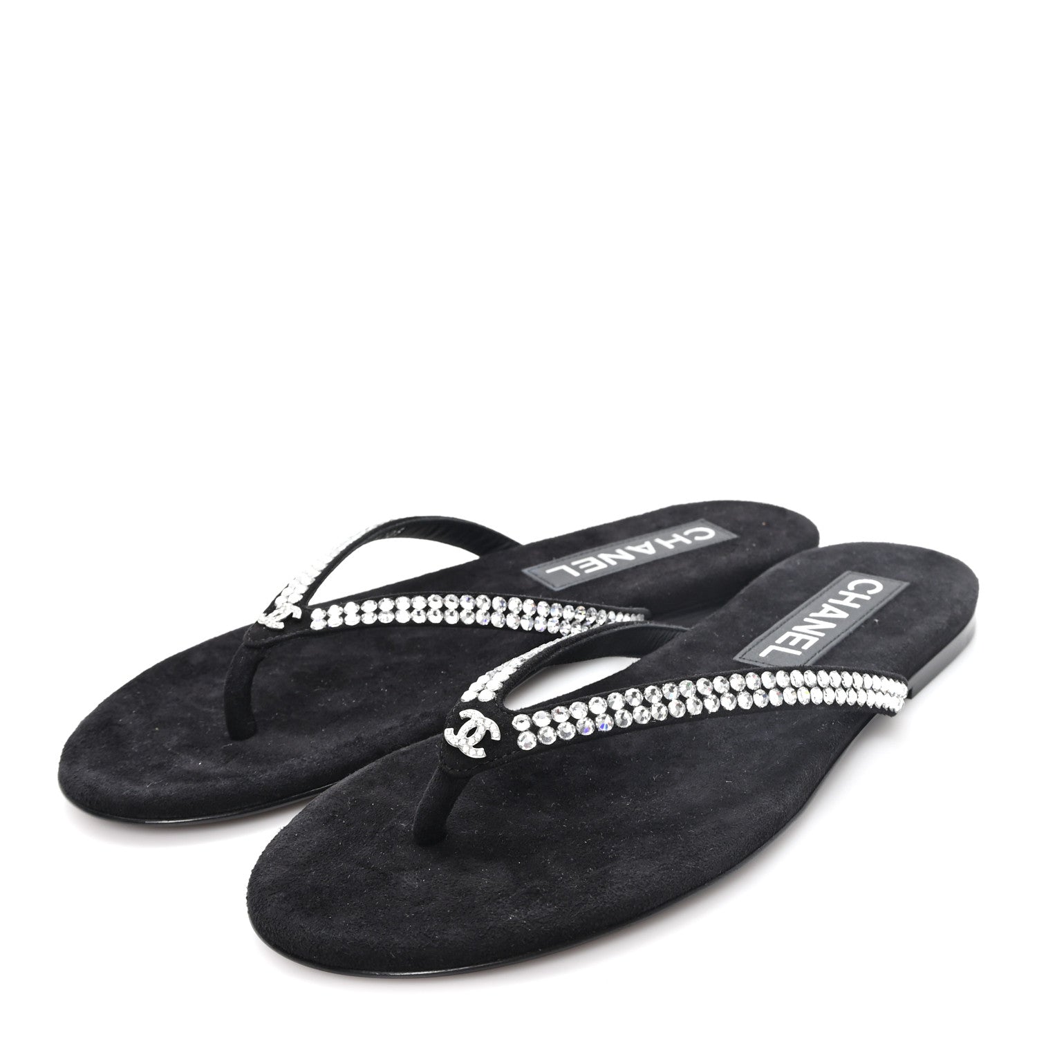 Chanel Suede Kidskin Strass CC Thong Sandals 36 Black 4 of 10