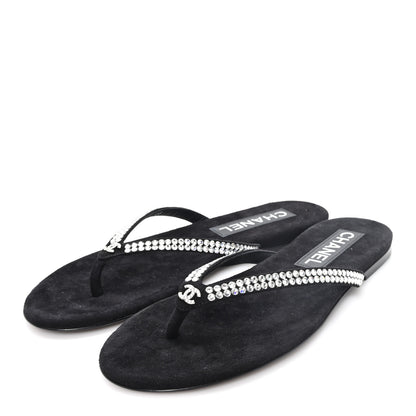 Chanel Suede Kidskin Strass CC Thong Sandals 36 Black 4 of 10