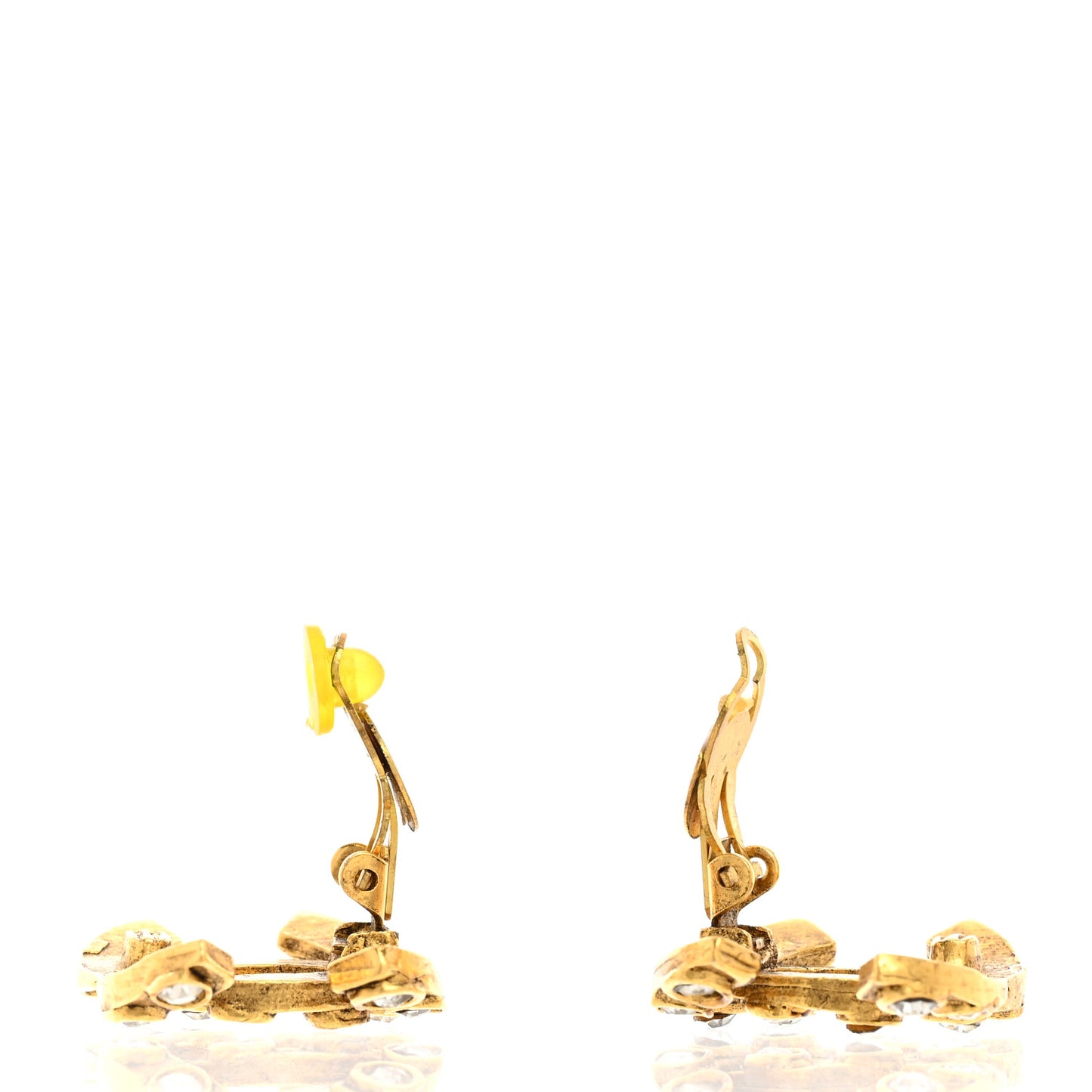Crystal Studded CC Clip On Earrings Gold