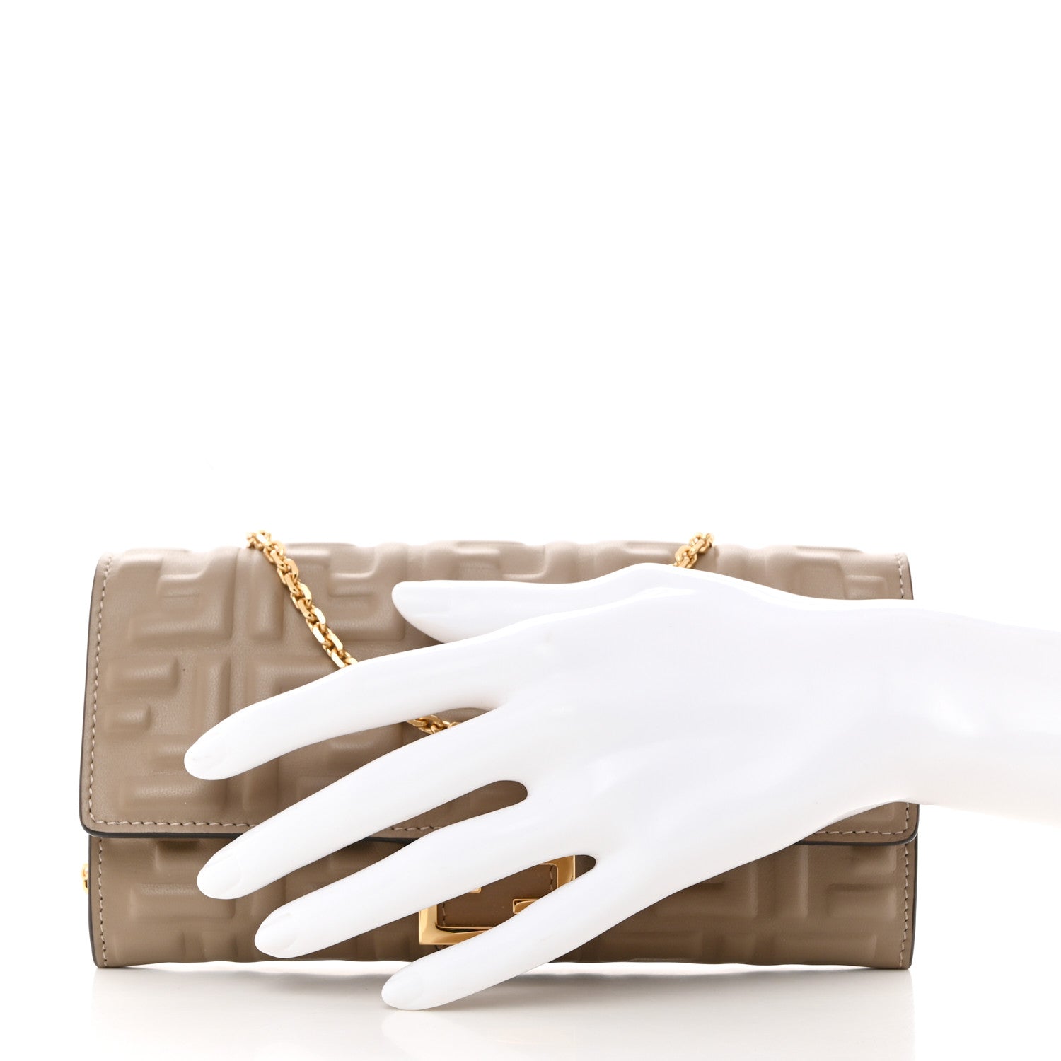 Fendi Nappa Matisse FF Embossed Continental Wallet On Chain Dove Gray 2 of 7