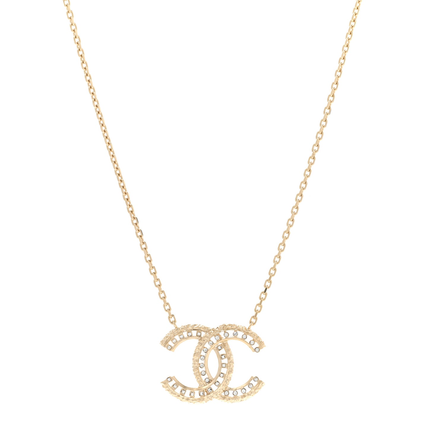 Crystal Textured CC Necklace Gold