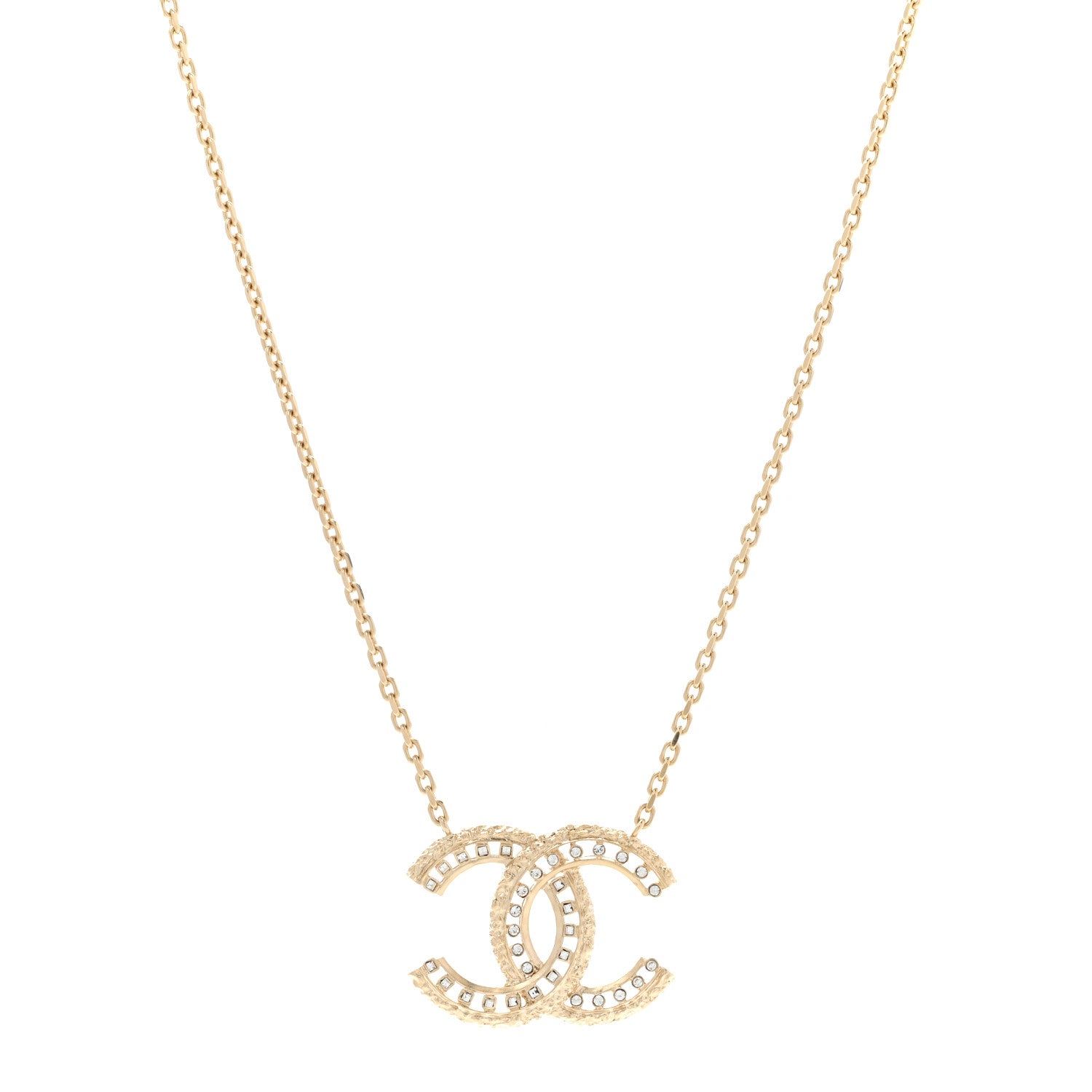Chanel Crystal Textured CC Necklace Gold 1 of 7