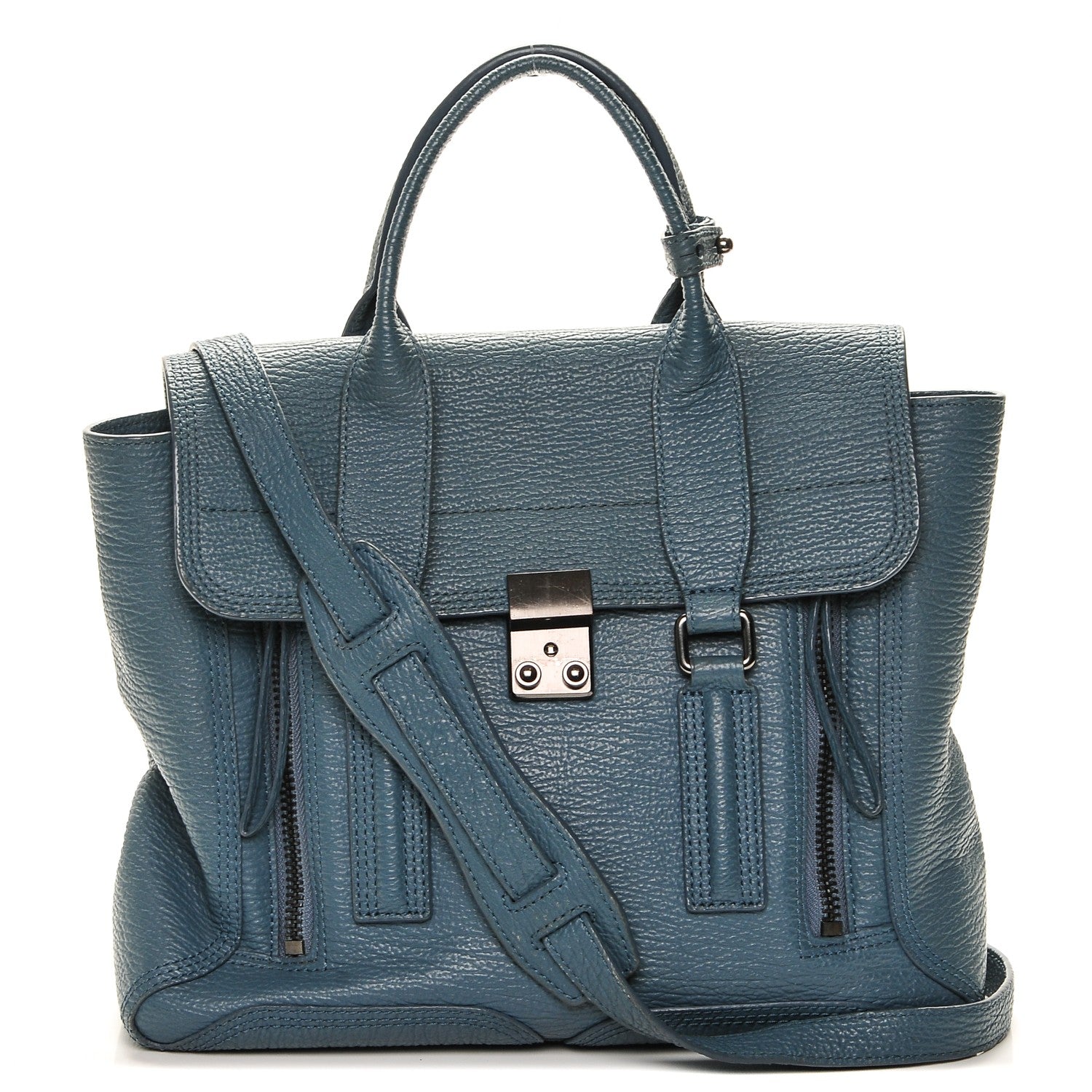 3.1 Phillip Lim 3.1 Textured Calfskin Medium Pashli Satchel Denim Blue 1 of 7