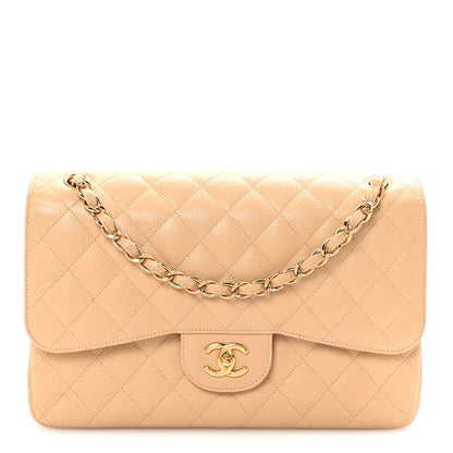 Chanel Caviar Quilted Jumbo Double Flap Beige 1 of 10