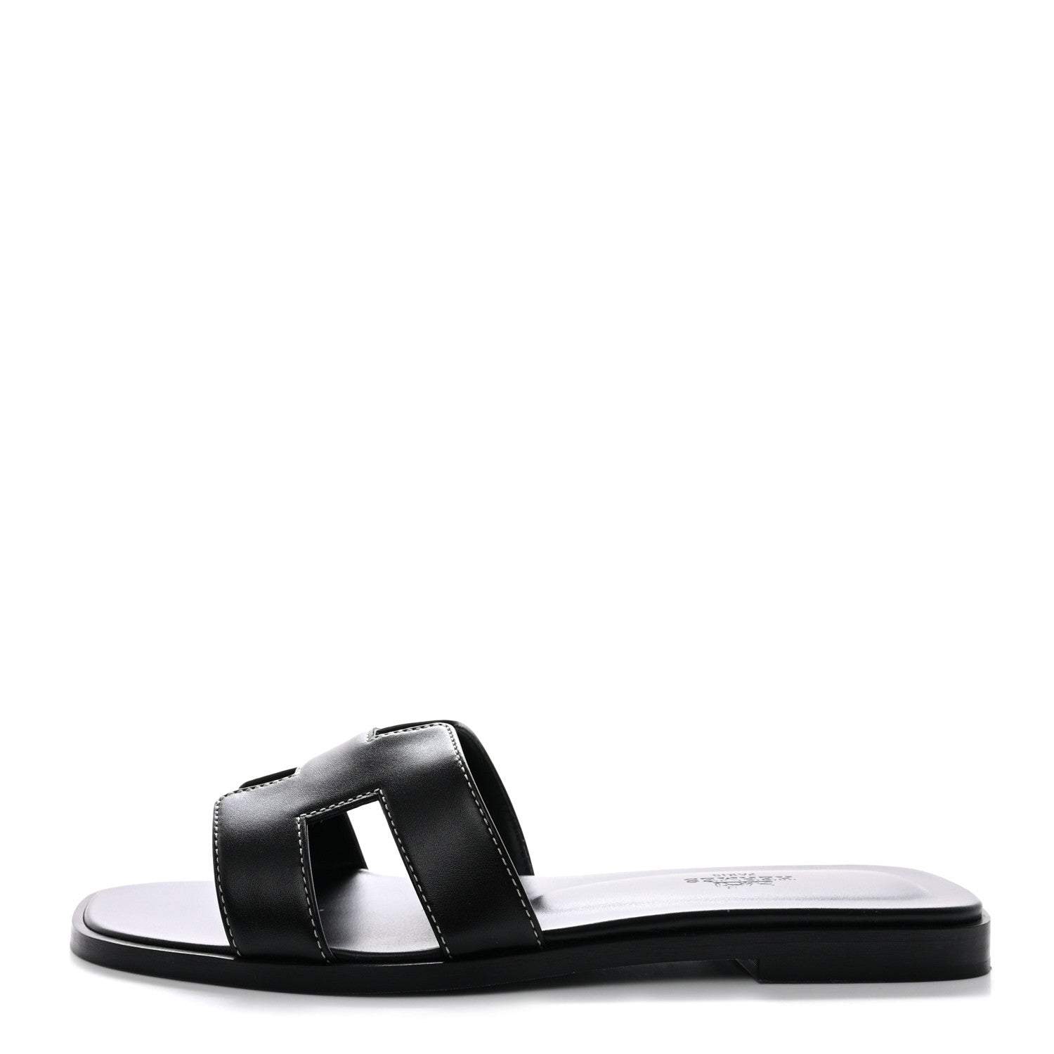 Hermes Box Calfskin Oran Sandals 37 Black 1 of 9
