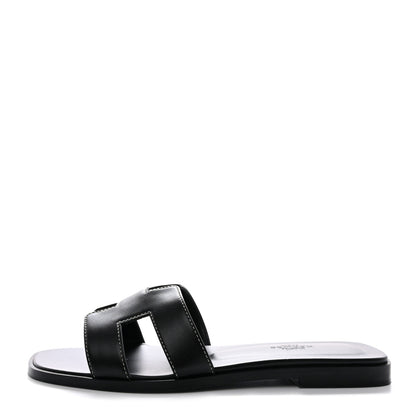 Hermes Box Calfskin Oran Sandals 37 Black 1 of 9
