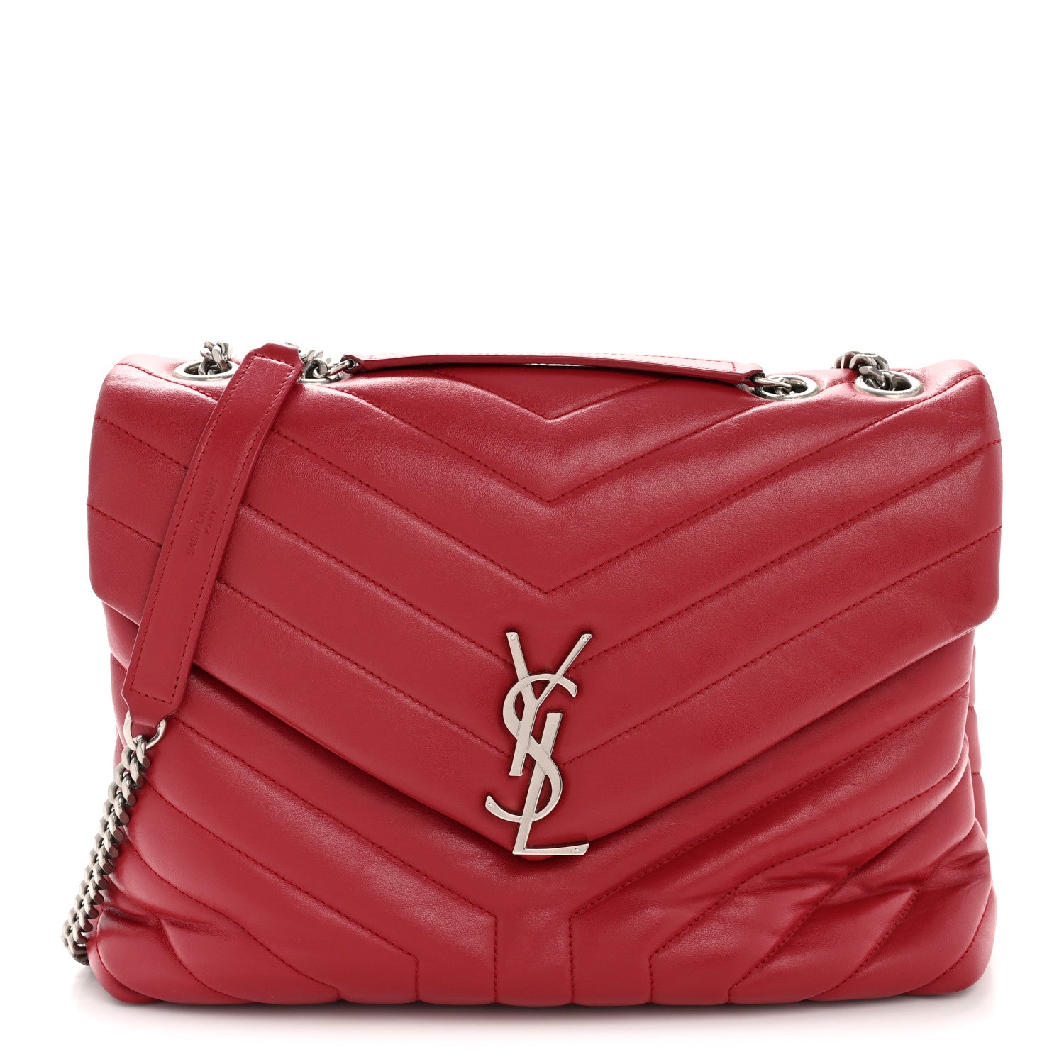 Saint Laurent Calfskin Y Quilted Monogram Medium Loulou Chain Satchel Lipstick Red 1 of 14