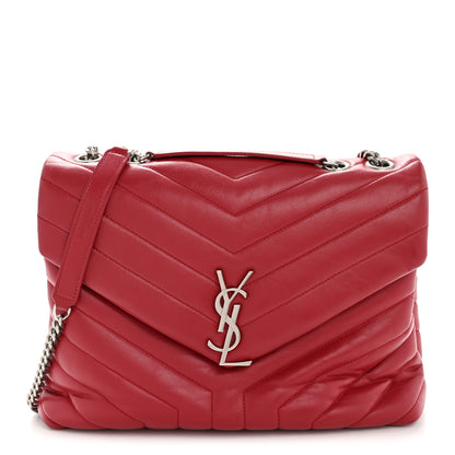 Saint Laurent Calfskin Y Quilted Monogram Medium Loulou Chain Satchel Lipstick Red 1 of 14
