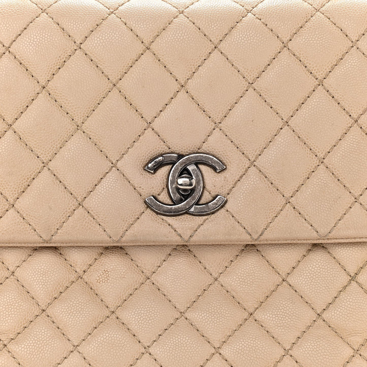 Caviar Quilted Medium Coco Handle Flap Light Beige