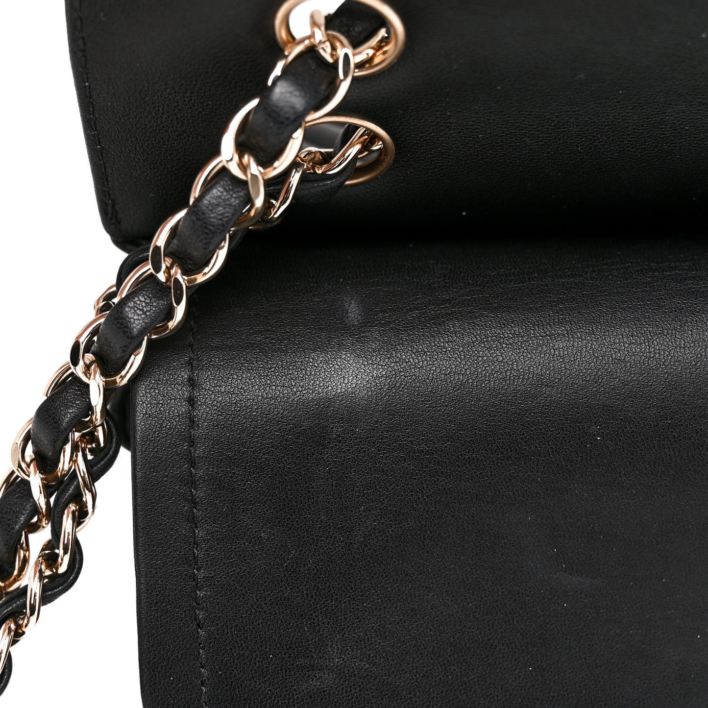 Lambskin Chevron Quilted Medium Double Flap Black