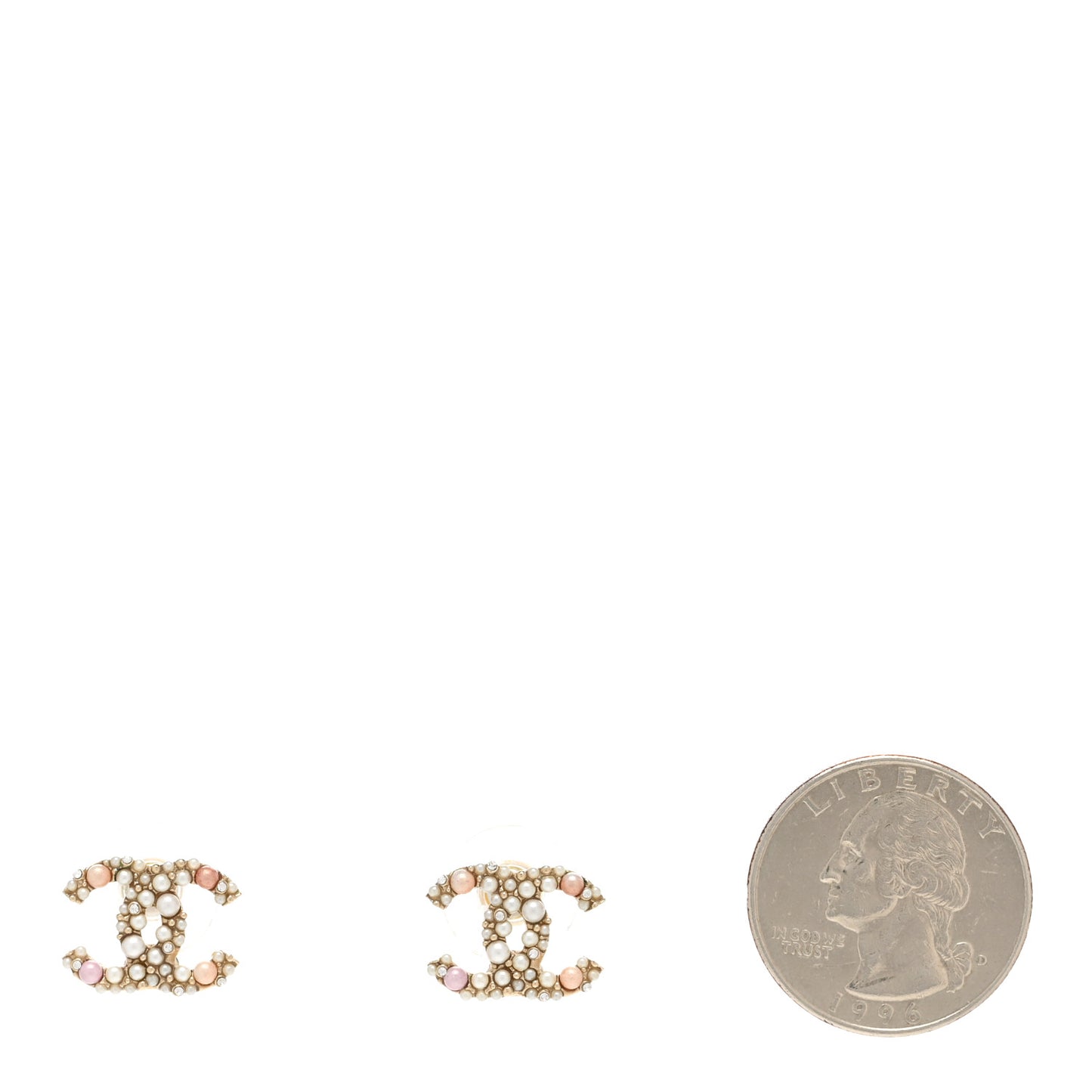 Pearl Crystal CC Charms Stud Earrings Light Gold Pink