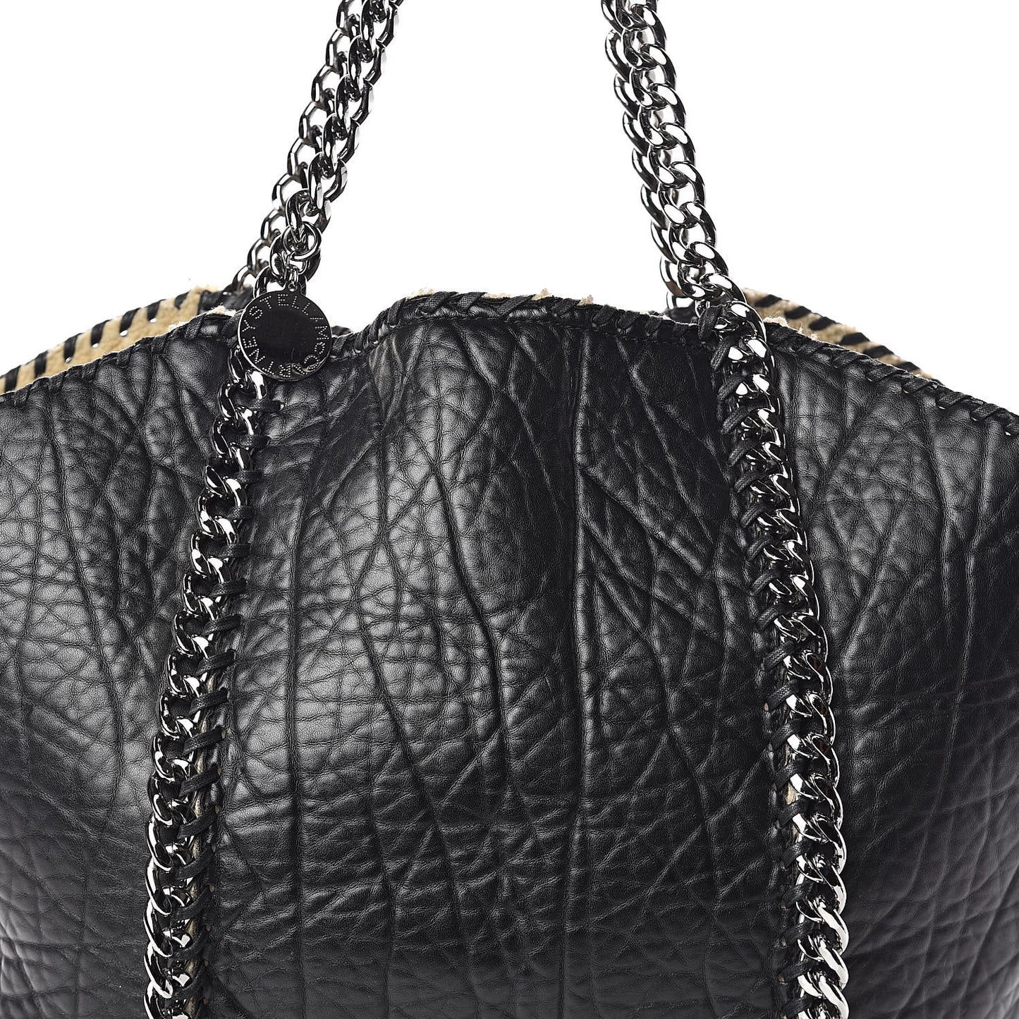 Faux Shearling Chain Falabella Tote Black
