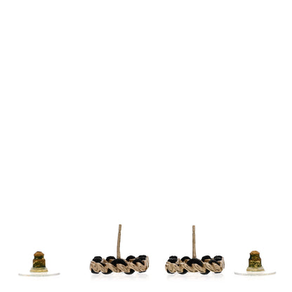 Chanel Crystal Lambskin Chain Sergeant Chanel Stud Earrings Black Gold 3 of 5