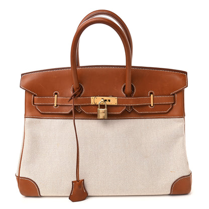Hermes Toile Barenia Birkin 35 Fauve 1 of 17