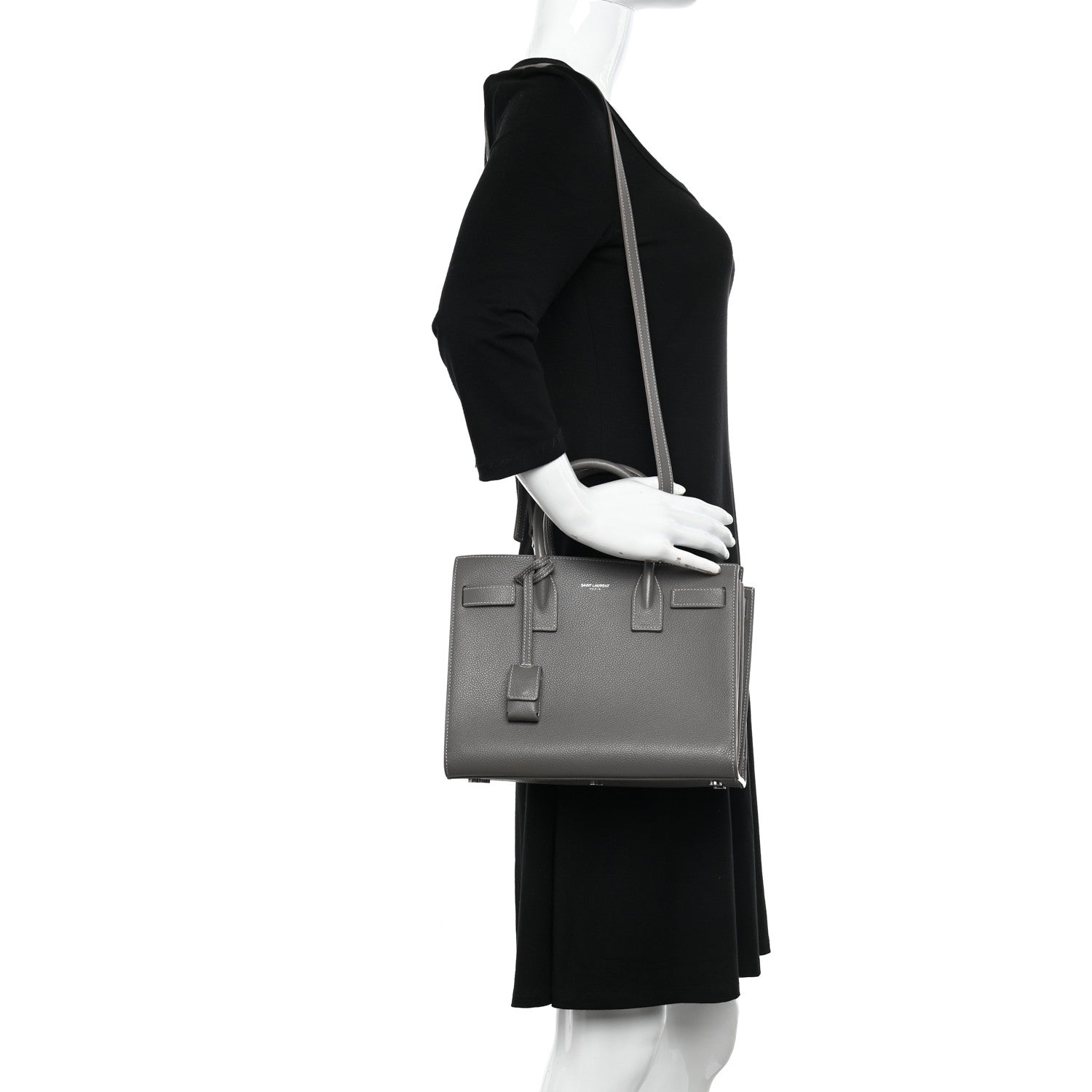 Saint Laurent Grained Calfskin Topstich Baby Sac De Jour Fog 2 of 12