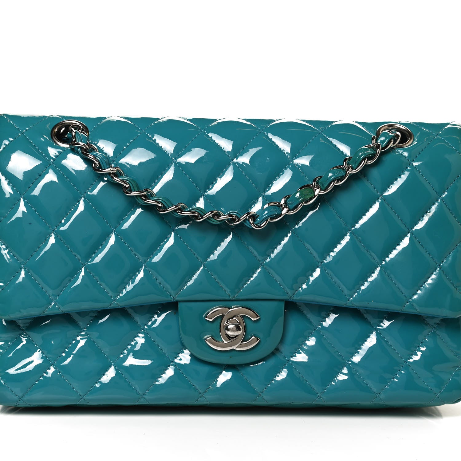 Chanel Patent Quilted Medium Double Flap Turquoise 8 of 12
