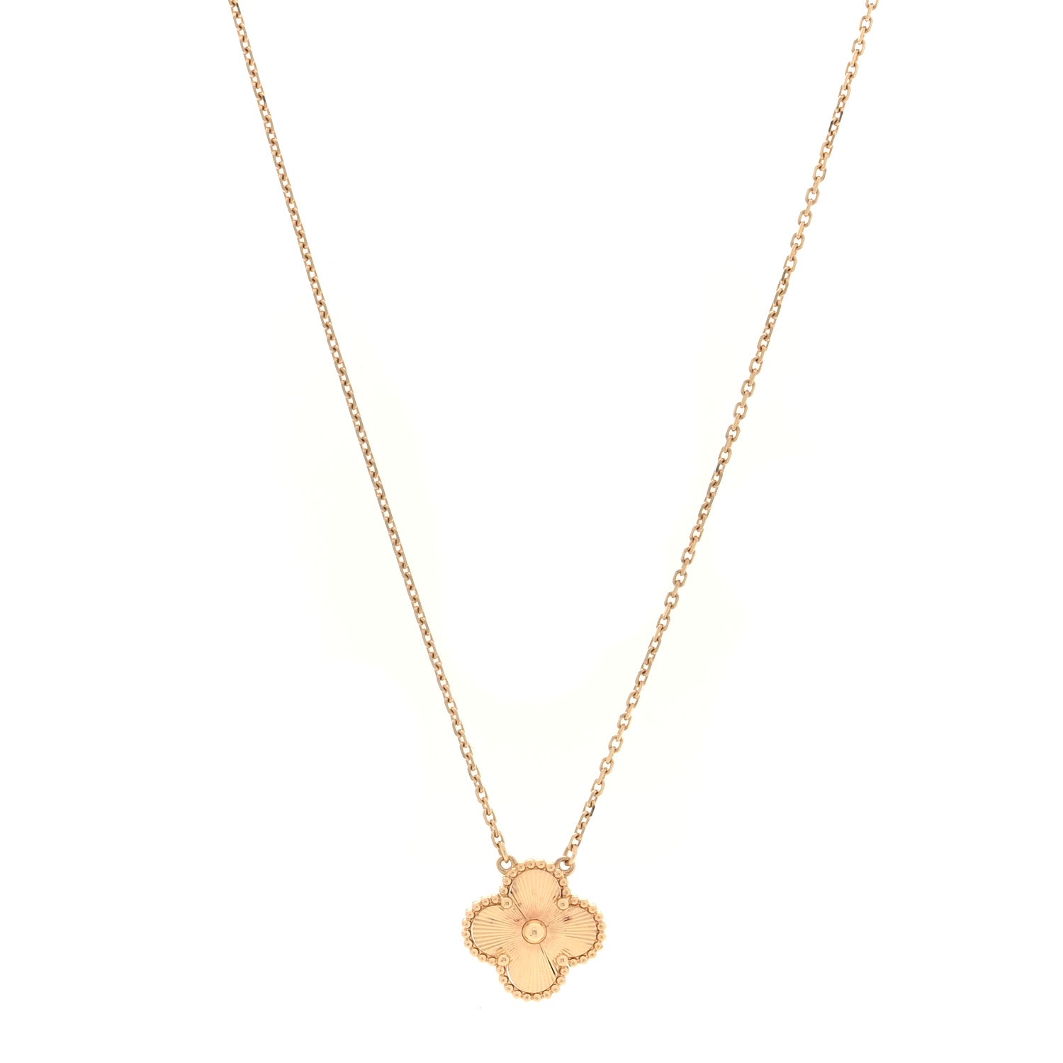 Van Cleef & Arpels 18K Yellow Gold Guilloche Vintage Alhambra Pendant Necklace 1 of 5