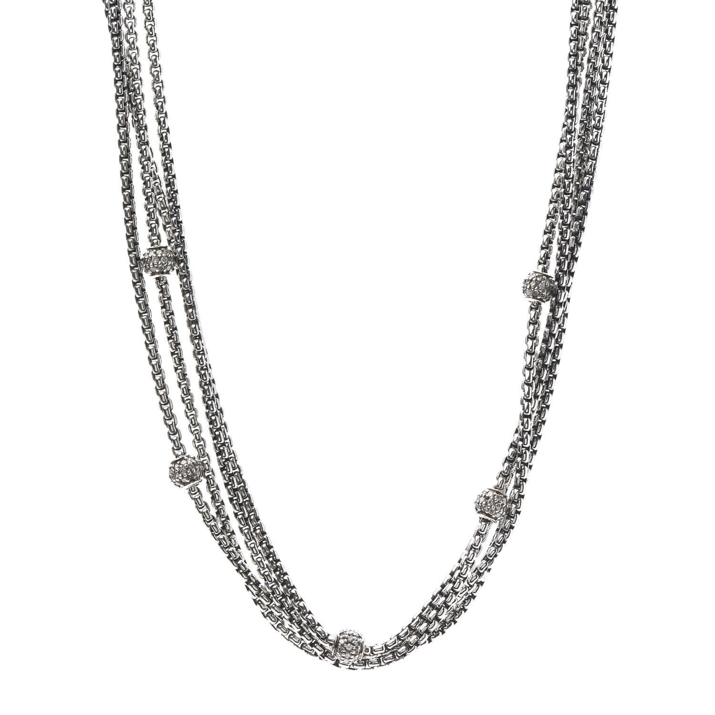 Sterling Silver 18K Yellow Gold Diamond Four-Row Ball Necklace