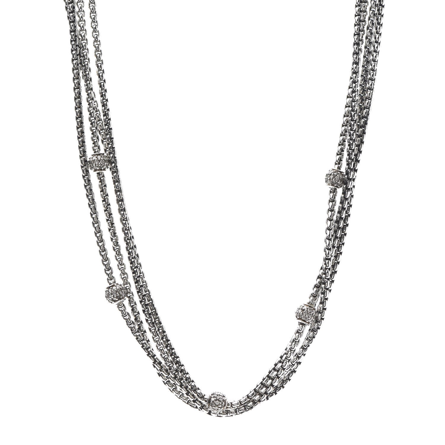 David Yurman Sterling Silver 18K Yellow Gold Diamond Four-Row Ball Necklace 1 of 7