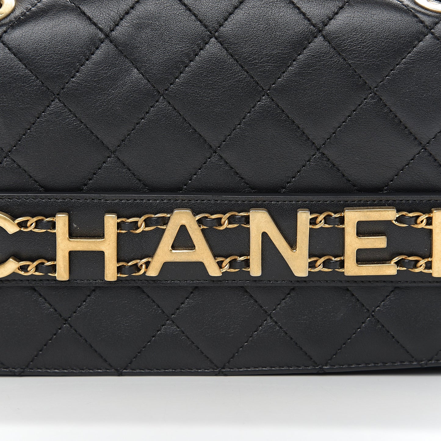 Calfskin Quilted Enchained Flap Black