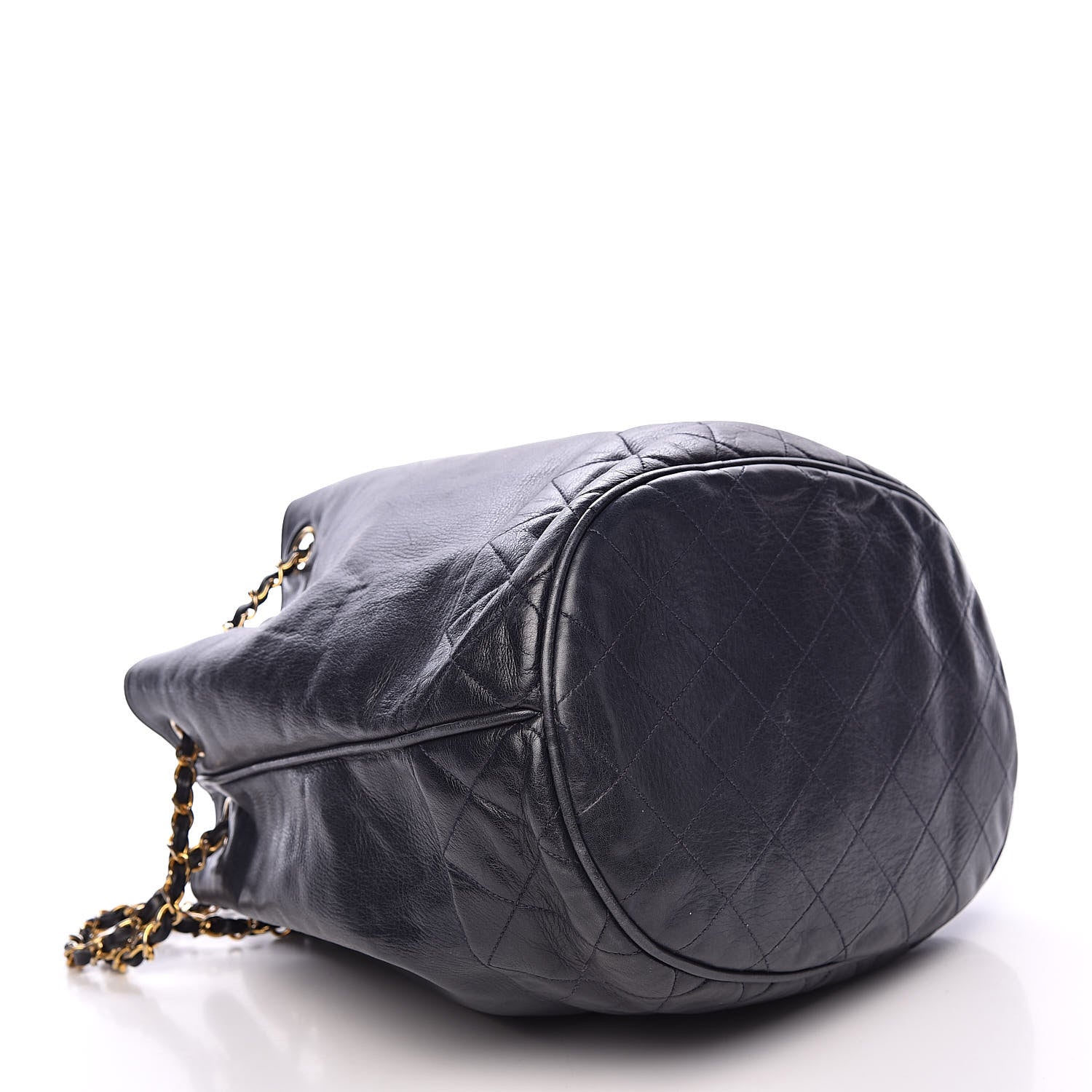 Chanel Lambskin CC Drawstring Bag Navy Blue 4 of 17