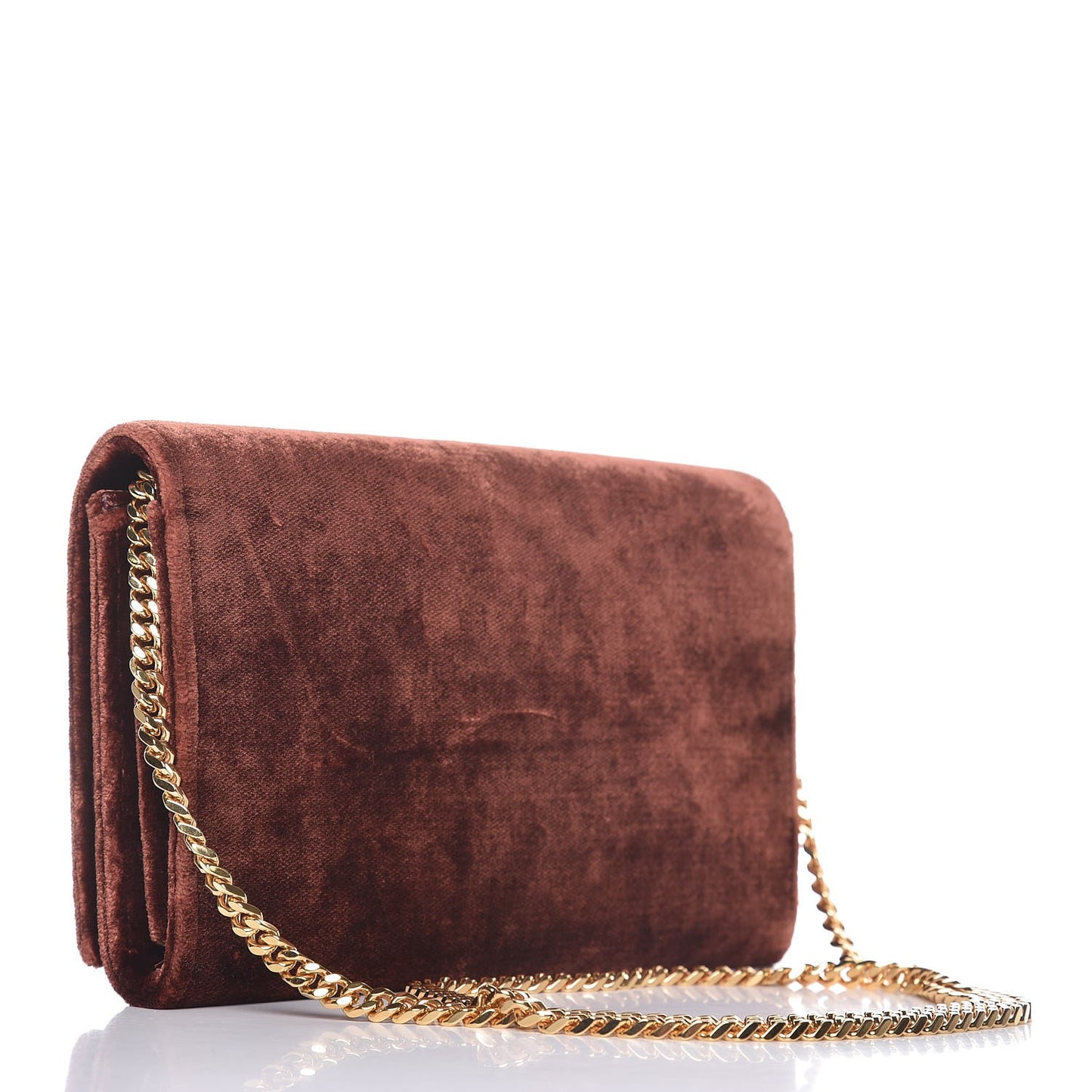 Textured Velour Monogram Chain Wallet Red Clay