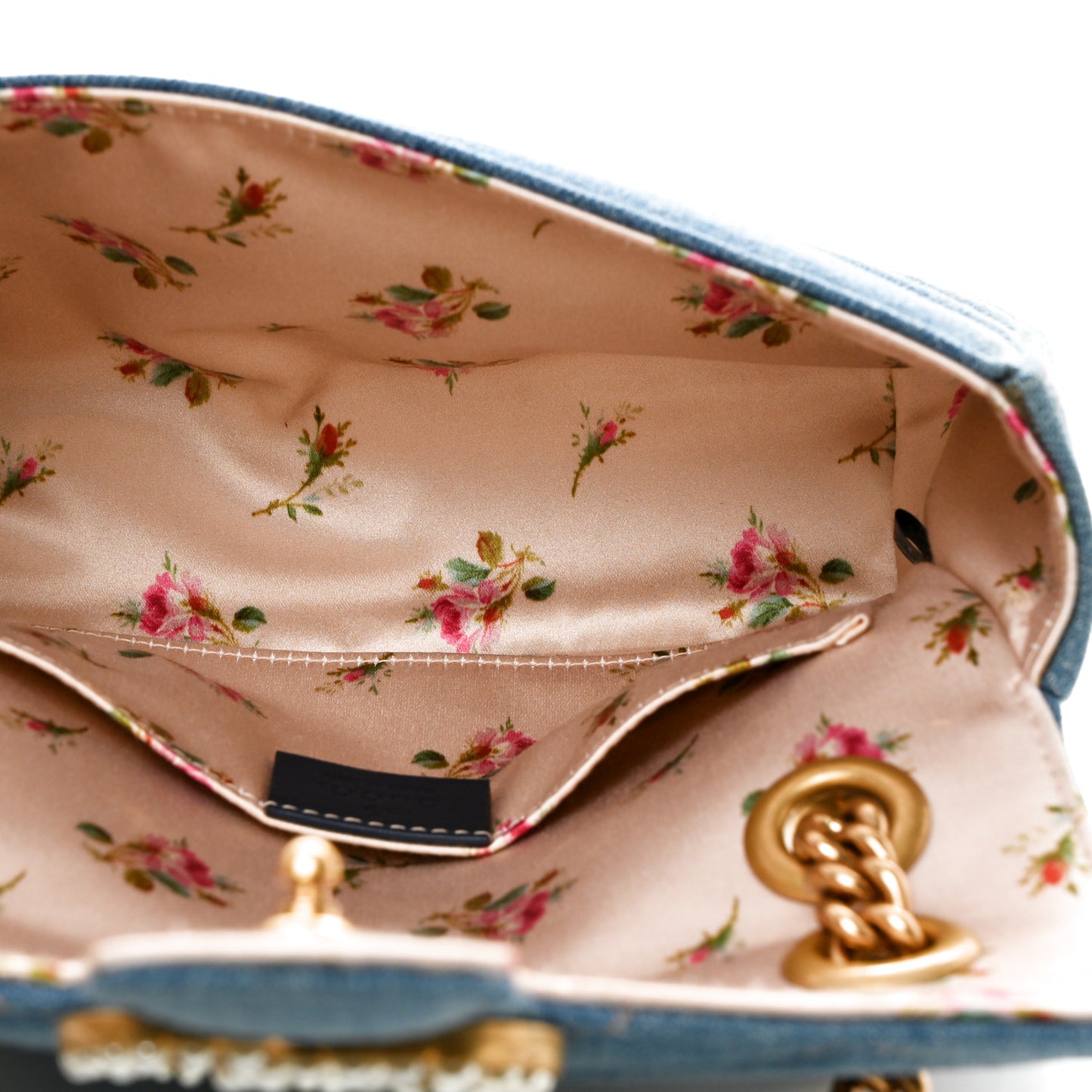 Denim Matelasse Mini Pearly GG Marmont Shoulder Bag Blue