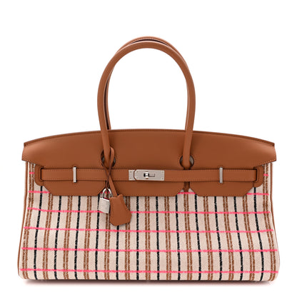 Hermes Toile Swift Broderie Shoulder Birkin Light 39 Gold Fauve Rose Pop Black 1 of 10