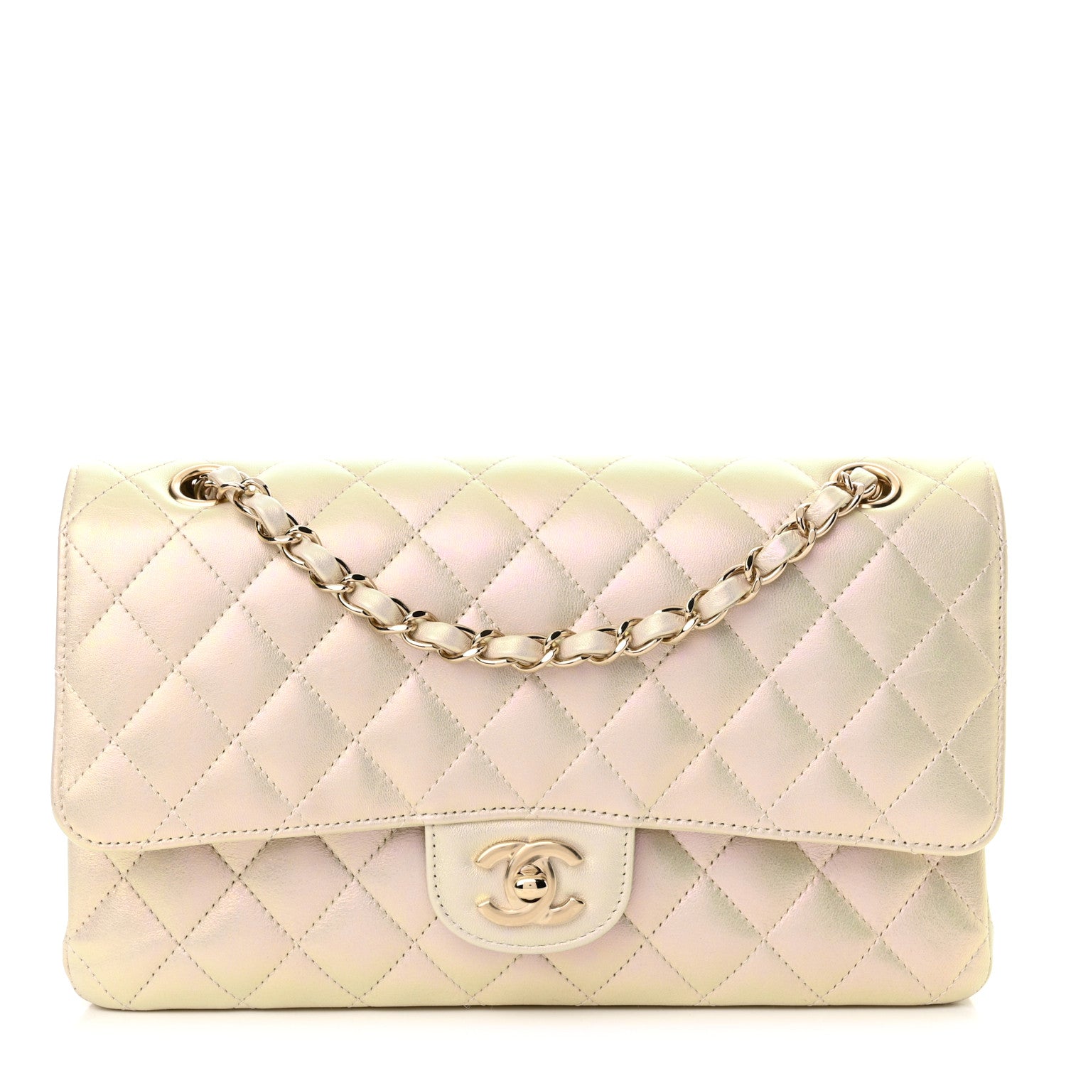 Chanel Iridescent Lambskin Quilted Medium Double Flap Ivory 1 of 12