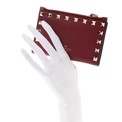 Valentino Garavani Pebbled Calfskin Rockstud Coin Case Card Holder Dark Red 2 of 8