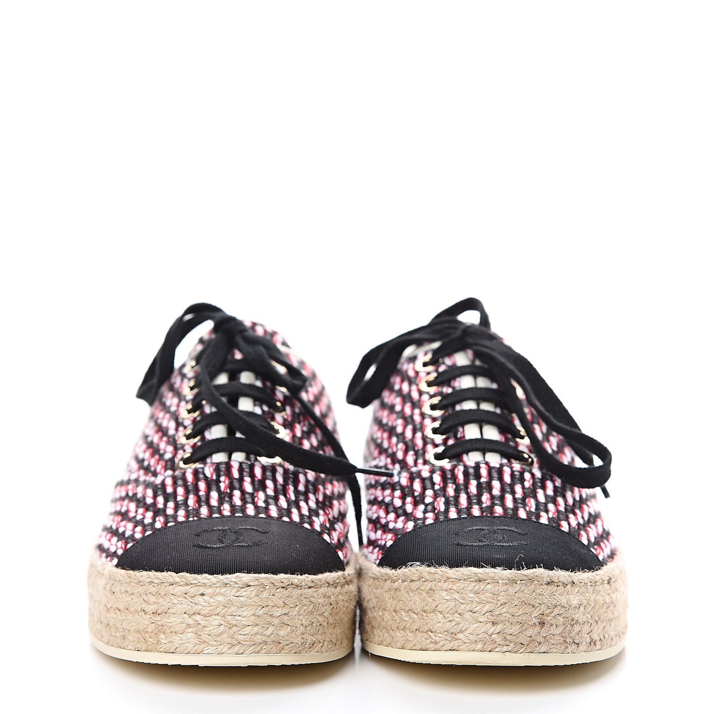 Tweed Grosgrain Lace Up Espadrilles 37 Red White Black