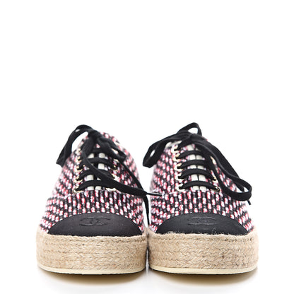 Chanel Tweed Grosgrain Lace Up Espadrilles 37 Red White Black 2 of 8