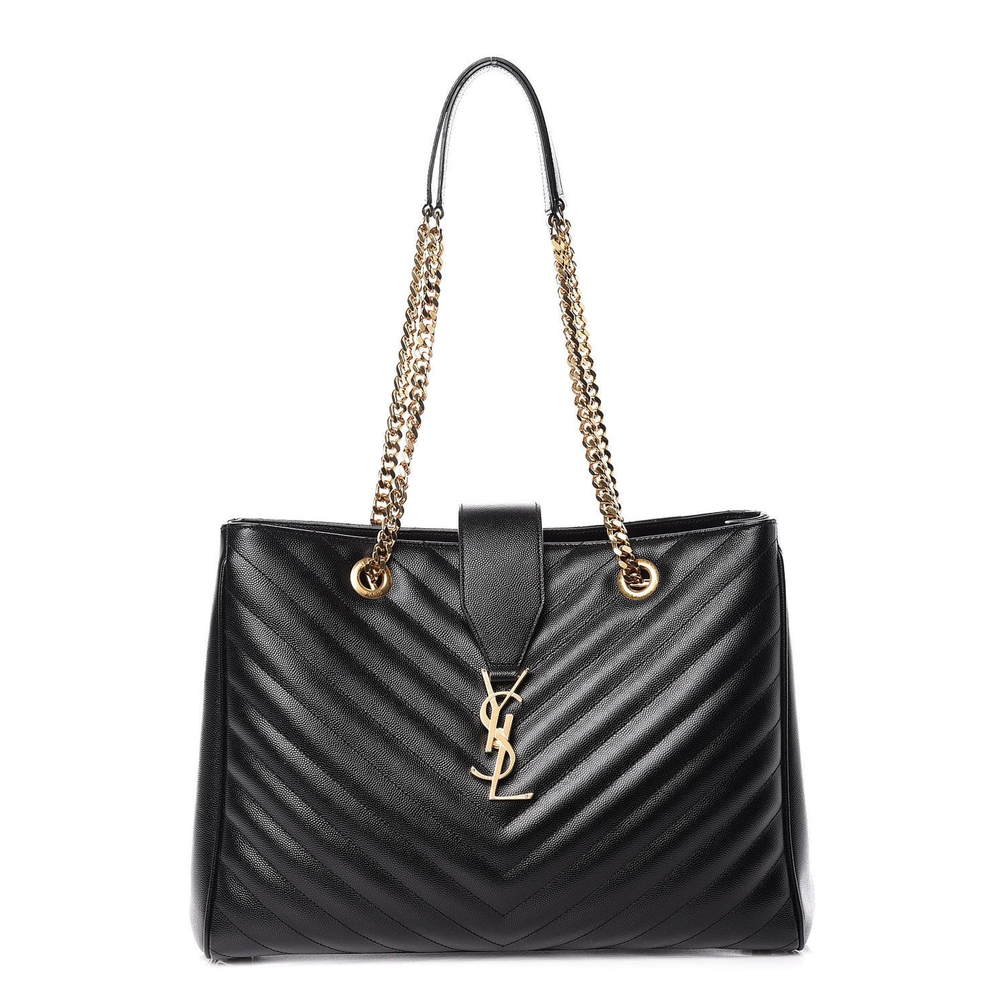 Grain De Poudre Matelasse Chevron Monogram Shopping Bag Black