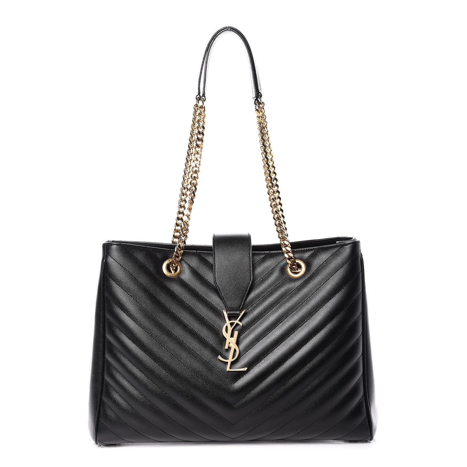Saint Laurent Grain De Poudre Matelasse Chevron Monogram Shopping Bag Black 1 of 13