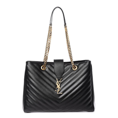 Saint Laurent Grain De Poudre Matelasse Chevron Monogram Shopping Bag Black 1 of 13