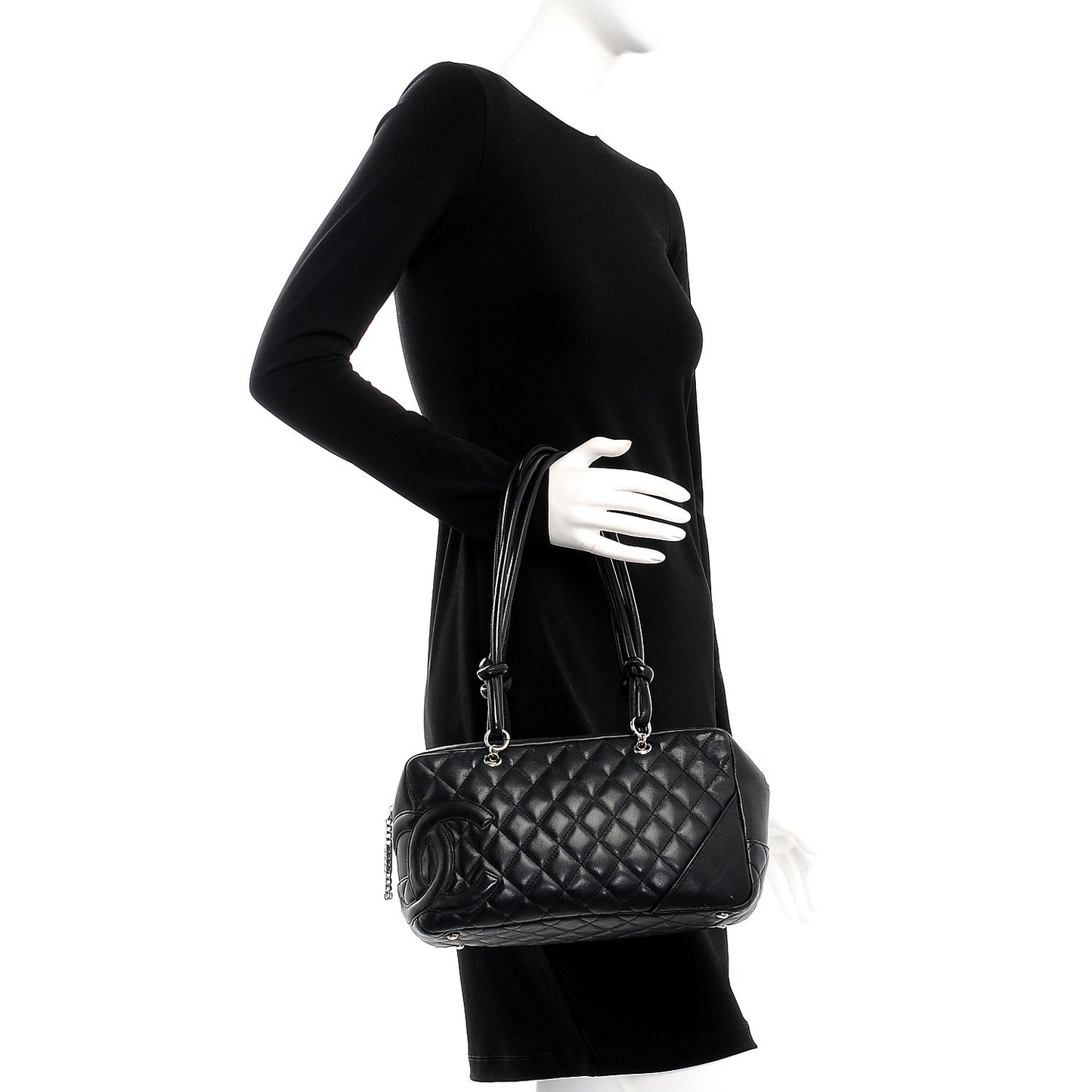 Calfskin Quilted Large Cambon Bowler Black