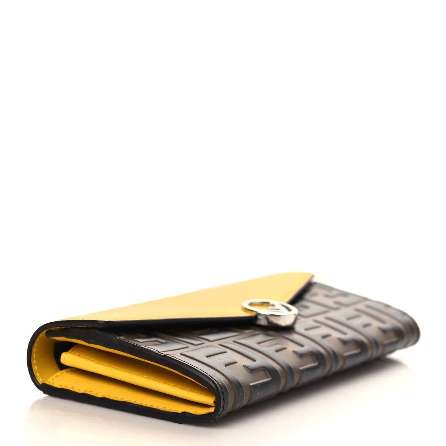 Fendi Vitello Cruise F is Fendi Bi-Color FF 1974 Embossed Continental Envelope Wallet Maya Black Sunflower 7 of 7