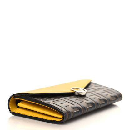Fendi Vitello Cruise F is Fendi Bi-Color FF 1974 Embossed Continental Envelope Wallet Maya Black Sunflower 7 of 7