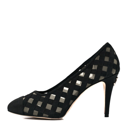 Chanel Mesh Grosgrain Cap Toe CC Heels 37 Black 1 of 7