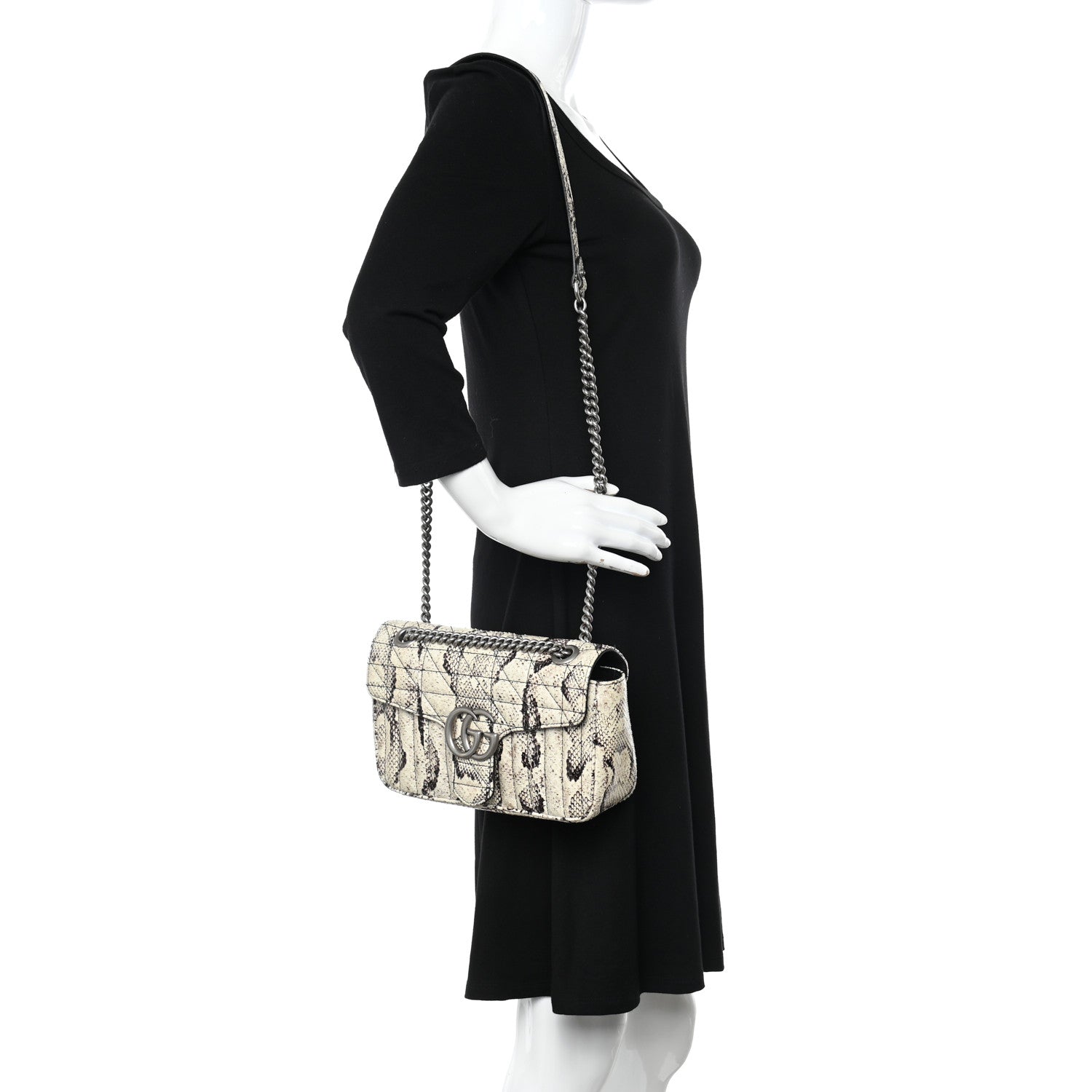 Gucci Snakeskin Matelasse Aria Small GG Marmont Shoulder Bag Roccia 2 of 14