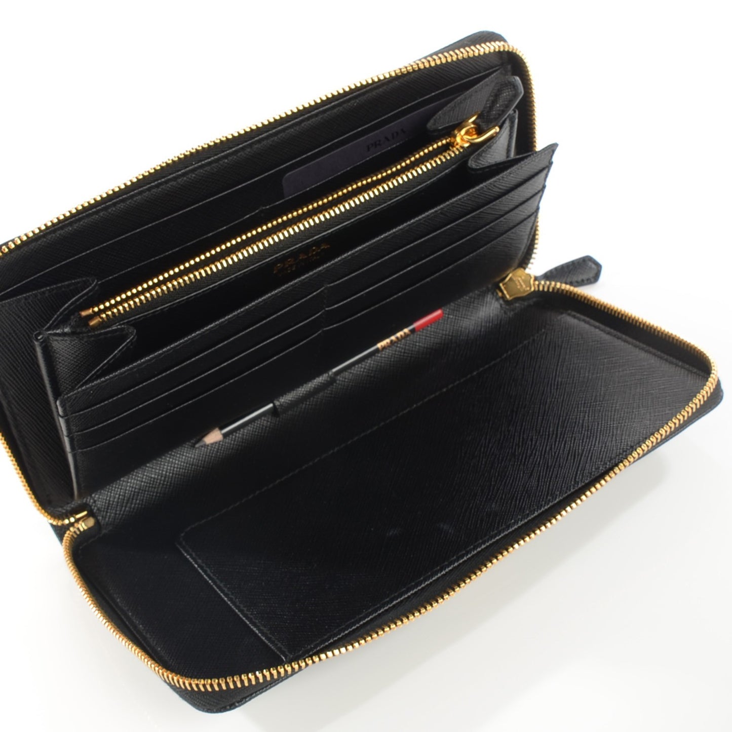 Saffiano Triangle Large Zip Around Travel Wallet Nero Black