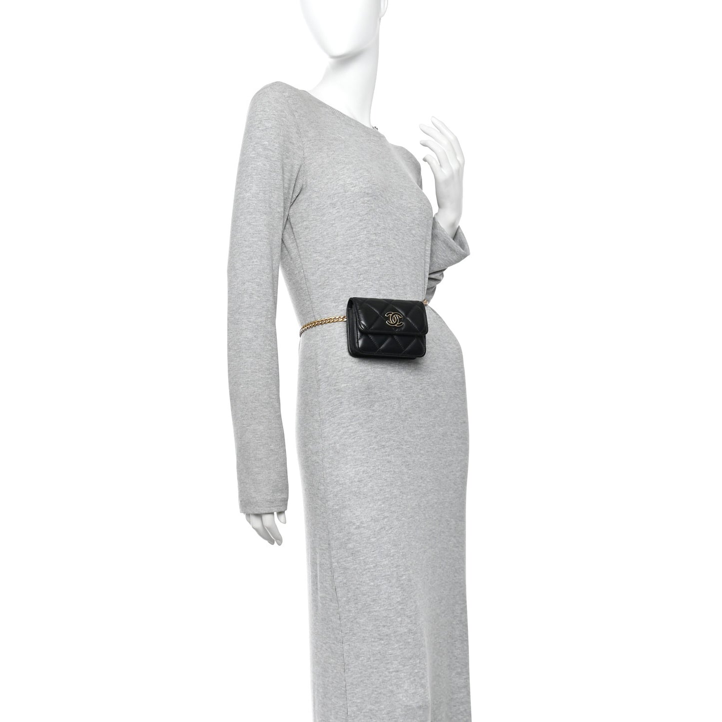Lambskin Enamel Quilted Pending CC Flap Belt Bag Black