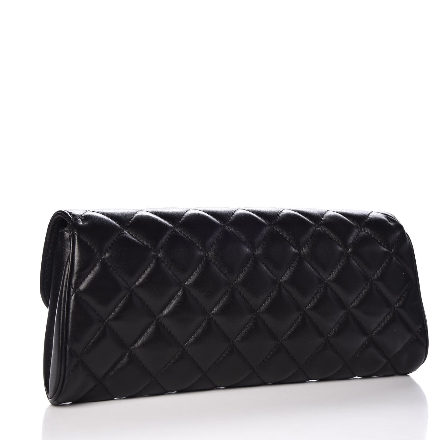 Lambskin Quilted Large Flap Clutch Black